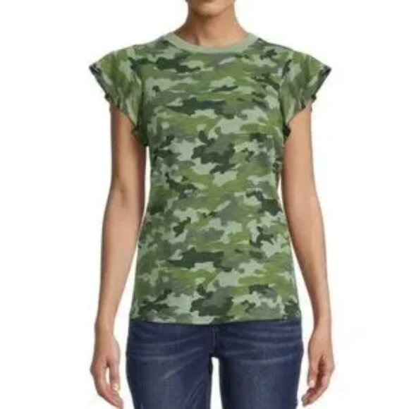 Time and Tru Tops - TIME & TRU women's Shirt green camo flutter sleeve Small 4-6 W-093